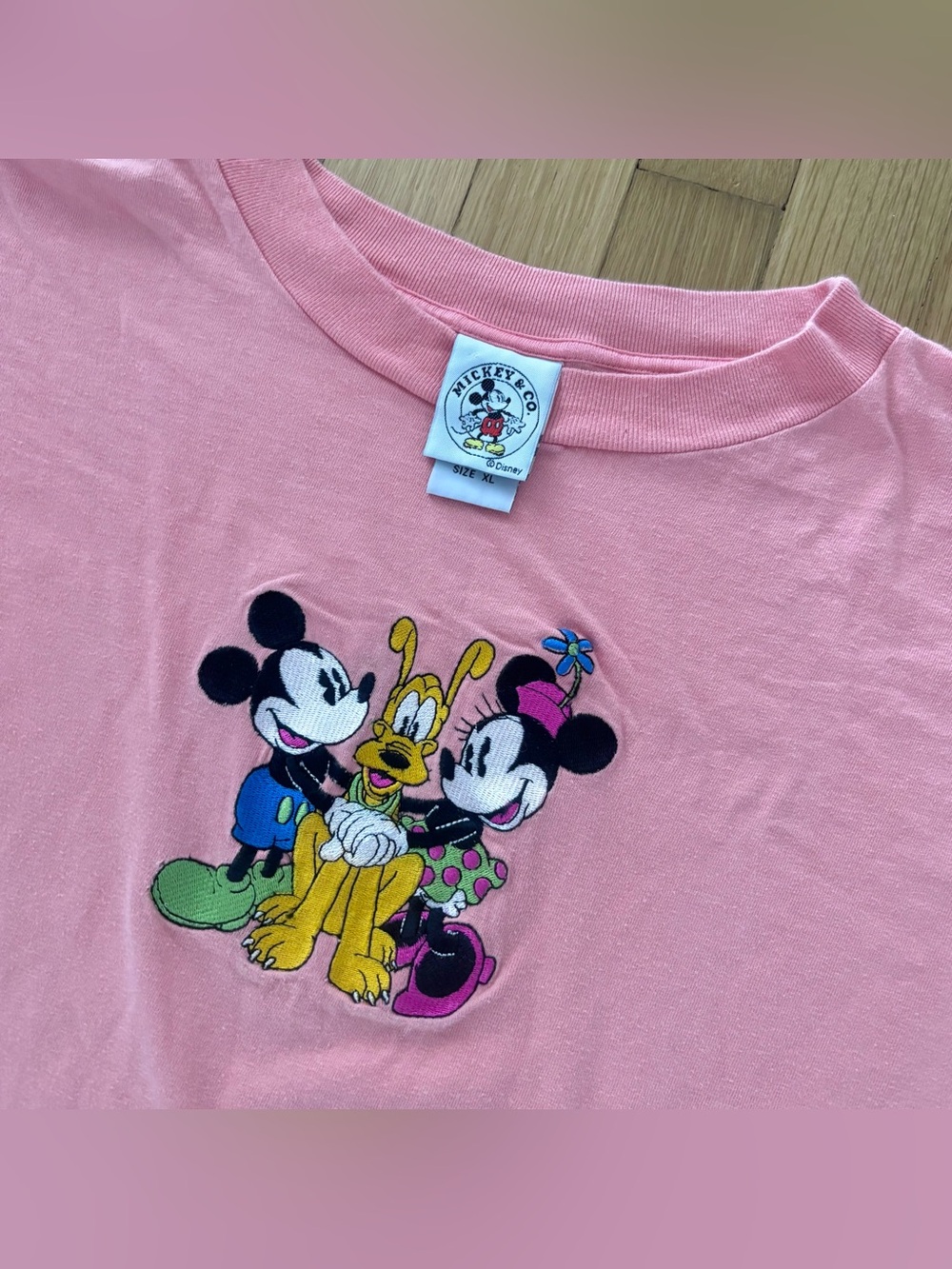 Vintage Disney Mickey Co Shirt XL Pink Embroidered Minnie Pluto Single Stitch